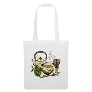 Japanisches Tee Set Matcha Besen Zen Vektor Shirt - Stoffbeutel - Weiß - Vorne