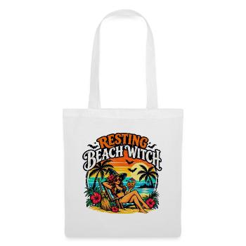 Resting Beach Witch Tropisches lustiges Halloween - Stoffbeutel - Weiß - Vorne