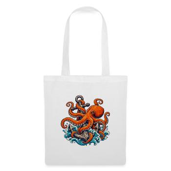 Oktopus, der einen verwitterten Anker hält - Stoffbeutel - Weiß - Vorne