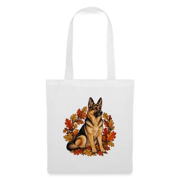 Schäferhund im Herbst - Hund mit Eichenlaub - Stoffbeutel - Weiß - Vorne