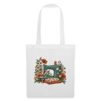 Nähmaschine mit Blumen - Vintage Nähen - Stoffbeutel - Weiß - Vorne