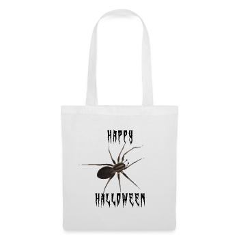 Happy Halloween Spinne - Gruselschrift - Stoffbeutel - Weiß - Vorne