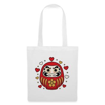 Daruma Puppe Herzen Japan Glücksbringer Shirt - Stoffbeutel - Weiß - Vorne