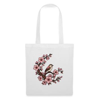 Kirschblüte Vogel Sakura Japan Natur Vektor Shirt - Stoffbeutel - Weiß - Vorne