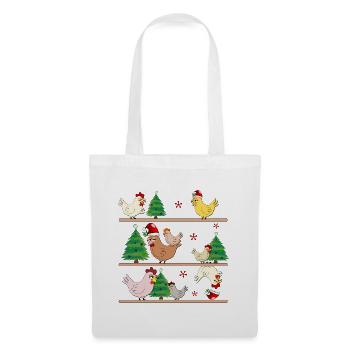 Weihnachten Hühnerstall Hühner - Stoffbeutel - Weiß - Vorne