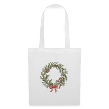Rustikale Weihnachtskranz mit Tannenzapfen - Stoffbeutel - Weiß - Vorne