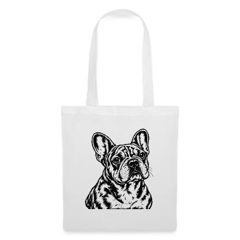 Französische Bulldogge – Schwarz Weiß Porträt - Stoffbeutel - Weiß - Vorne
