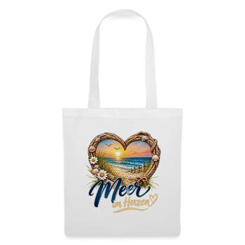 Meer im Herzen: Strandherz-Design - Stoffbeutel - Weiß - Vorne