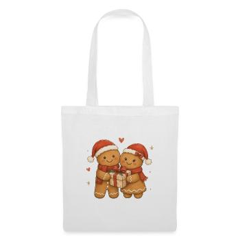 Aquarell-Lebkuchen-Paar mit Geschenk - Stoffbeutel - Weiß - Vorne