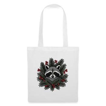 Waschbär Tannenzweige Beeren Wald Vektor Shirt - Stoffbeutel - Weiß - Vorne