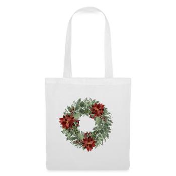 Winterkranz mit roten Poinsettien - Stoffbeutel - Weiß - Vorne