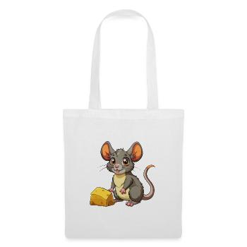 Baby Maus mit Käse - Stoffbeutel - Weiß - Vorne