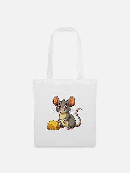 Baby Maus mit Käse - Stoffbeutel - Weiß