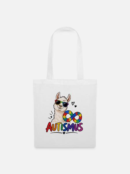 Lama Regenbogenpuzzle Autismus - Stoffbeutel - Weiß