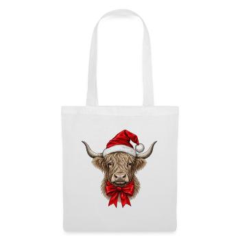 Hochlandrind Weihnachten – Highland Cow mit Mütze - Stoffbeutel - Weiß - Vorne