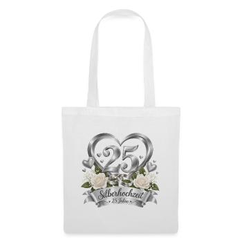 25.Hochzeitstag , Silberhochzeit , 25 Jahre  - Stoffbeutel - Weiß - Vorne