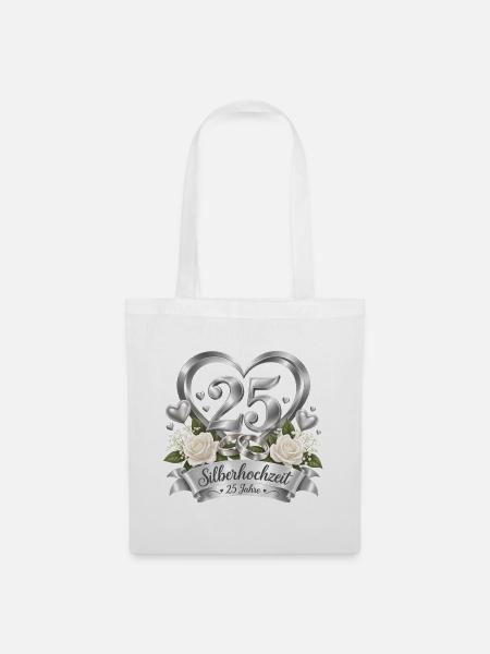 25.Hochzeitstag , Silberhochzeit , 25 Jahre - Stoffbeutel - Weiß