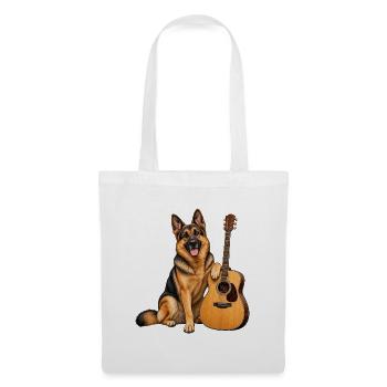Schäferhund mit Gitarre – Gitarristen Geschenk - Stoffbeutel - Weiß - Vorne