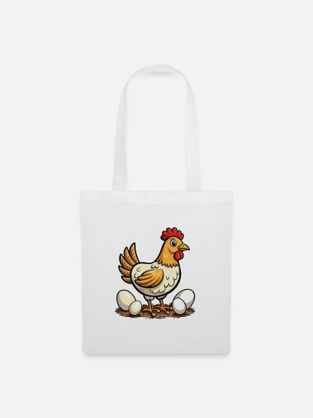Niedliche Mama-Huhn mit Eiern - Stoffbeutel - Weiß