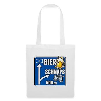Bier geradeaus Schnaps rechts – 500 m - Stoffbeutel - Weiß - Vorne