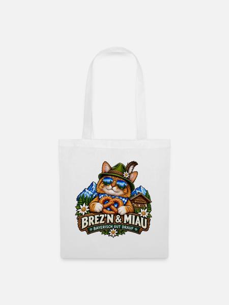 Bayerische Katze Brezn & Miau – Volksfest Shirt - Stoffbeutel - Weiß
