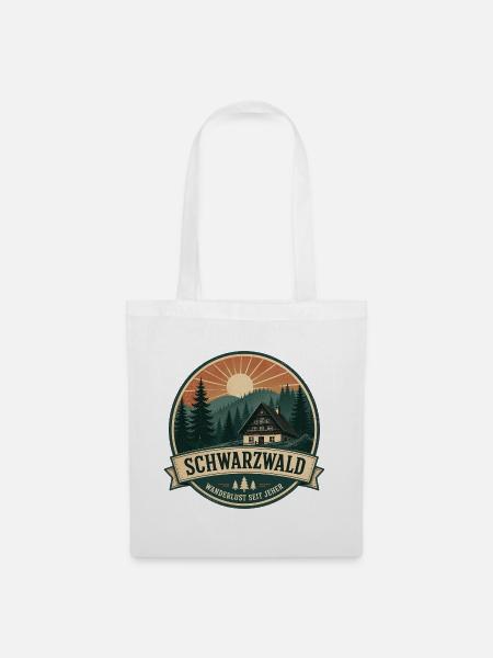 Schwarzwald Retro Waldhaus Abzeichen - Stoffbeutel - Weiß