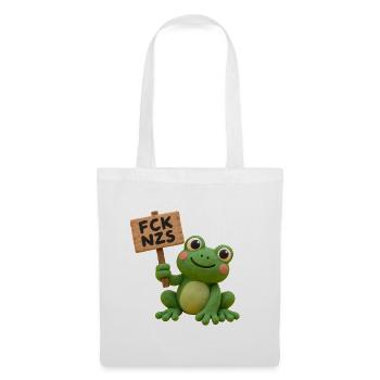FCK NZS - Frosch mit Holzschild gegen Rechts  - Stoffbeutel - Weiß - Vorne