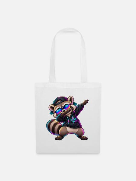 Waschbär mit Sonnenbrille – Cooler Dab Dance - Stoffbeutel - Weiß