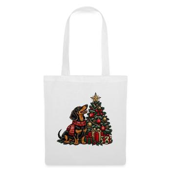 Dackel und Weihnachtsbaum Szene - Stoffbeutel - Weiß - Vorne
