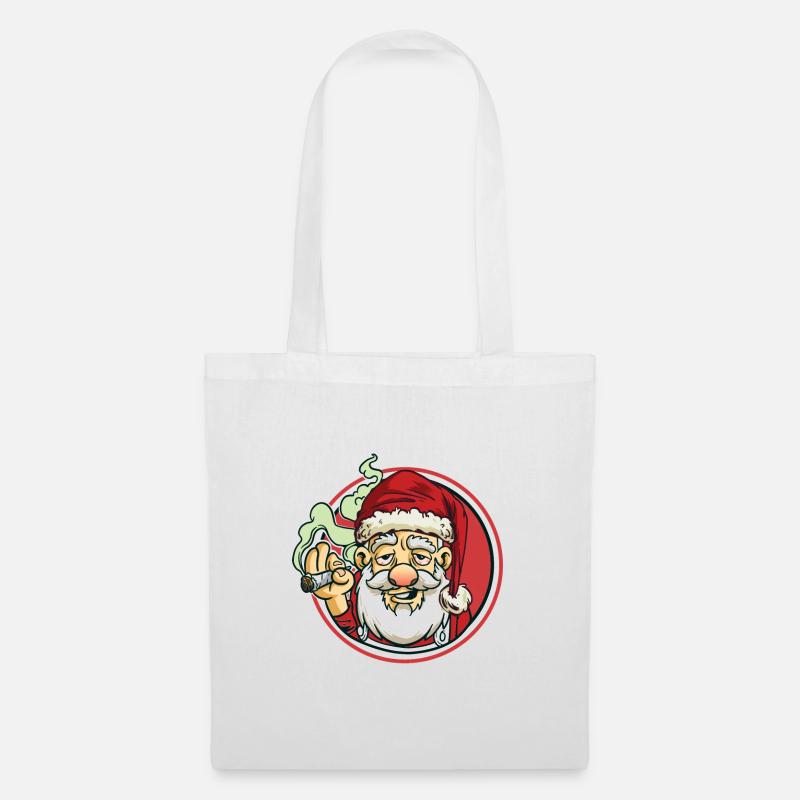 Père Noël avec joint | Cannabis élevé de marijuana - Sac en tissu - blanc