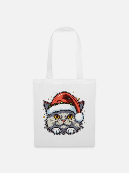 Süßes Kätzchen mit Weihnachtshut - Stoffbeutel - Weiß
