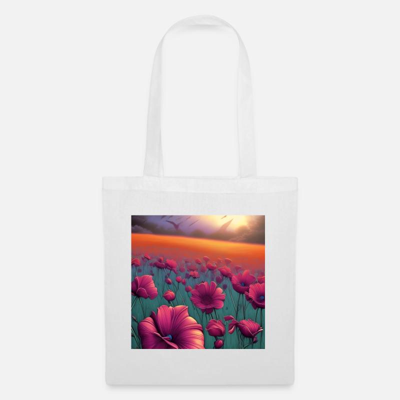 Feld der rosa Blumenkunst - Stoffbeutel - Weiß