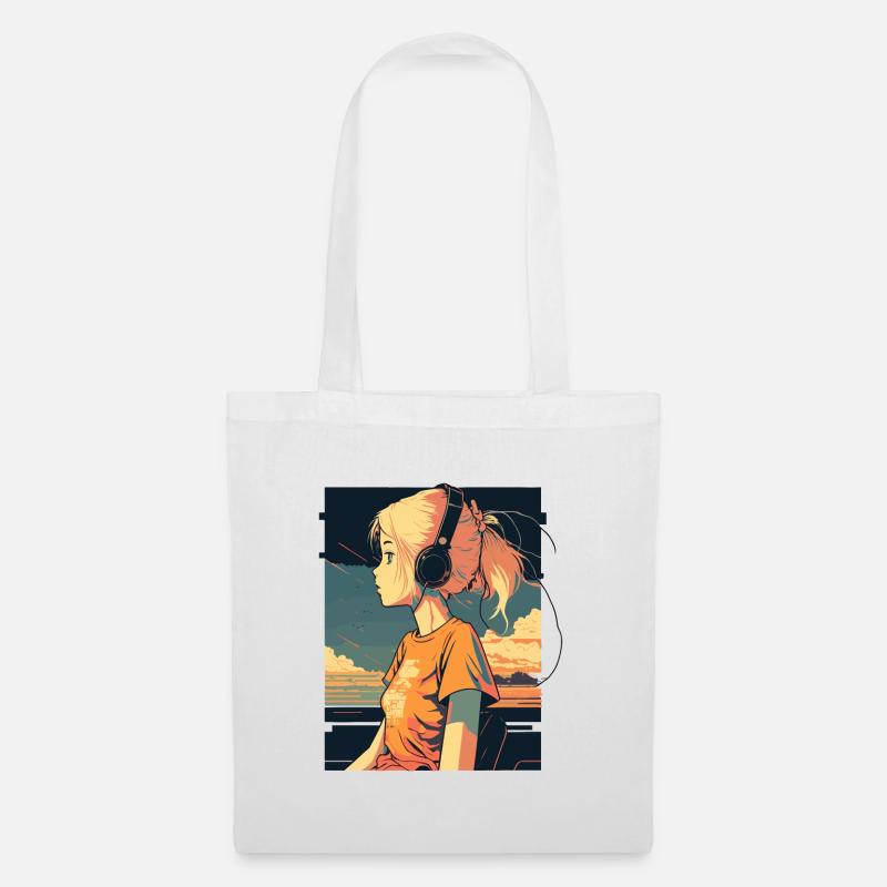 Retro Anime Mädchen - Stoffbeutel - Weiß