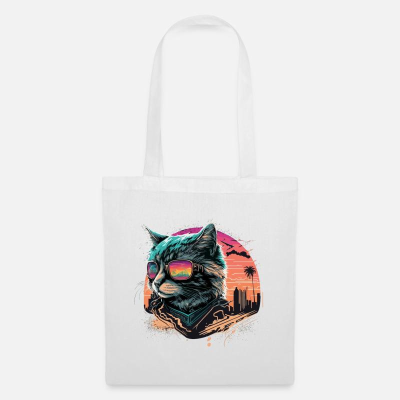 Synthwave Style Kat - Stoffbeutel - Weiß