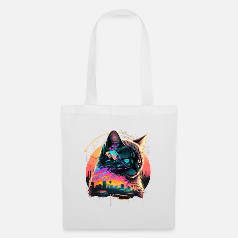 Miami Beach Katze - Stoffbeutel - Weiß