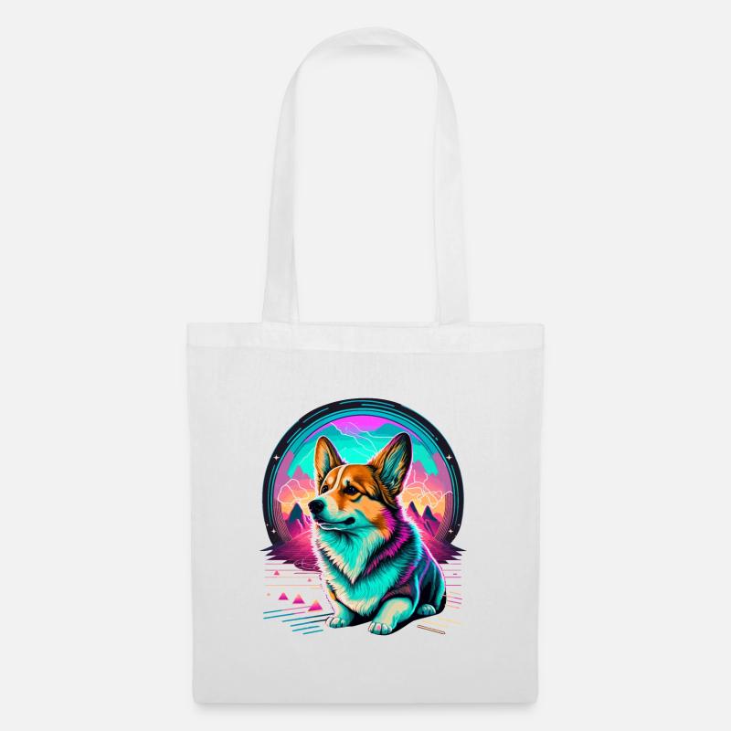 Corgi Neon Style auf den Bergen - Stoffbeutel - Weiß