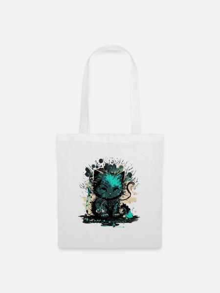 Cyber Cat Illustration - Stoffbeutel - Weiß