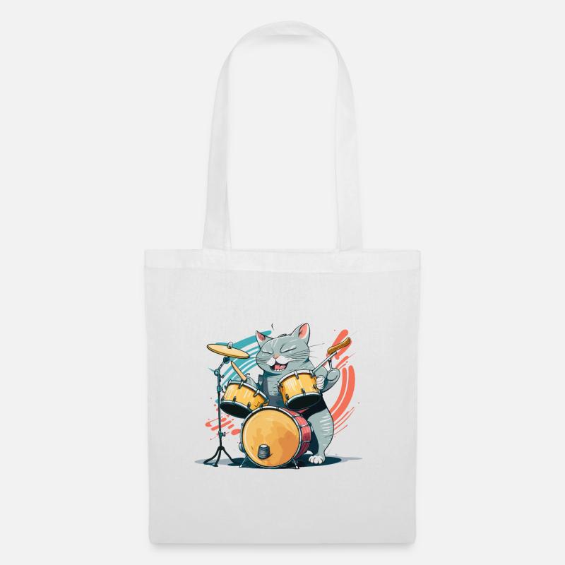 Rocker Katze - Stoffbeutel - Weiß