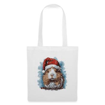 Cochon d’Inde avec chapeau de Père Noël - Sac en tissu - blanc - Devant