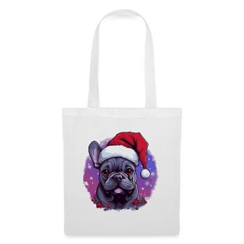 Bouledogue français avec casquette de Père Noël - Sac en tissu - blanc - Devant
