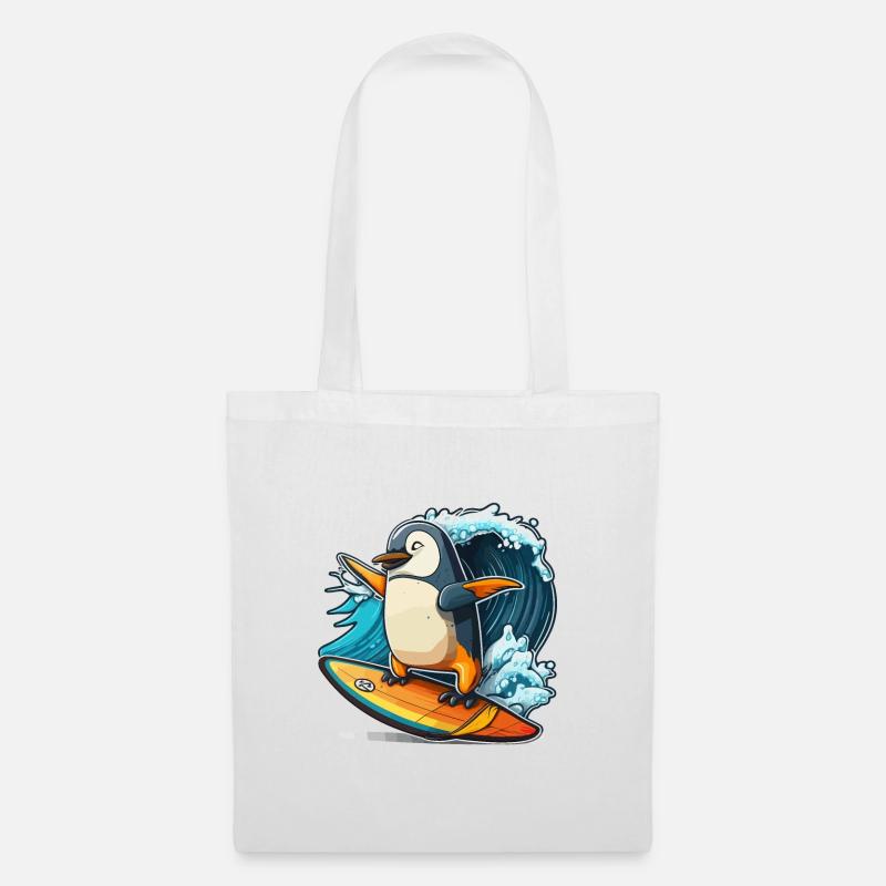 Pinguin Wave Rider - Stoffbeutel - Weiß