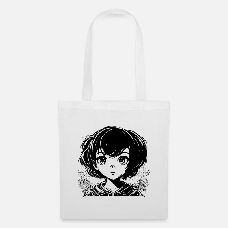 Manga Comic Mädchen mit großen Augen - Stoffbeutel - Weiß