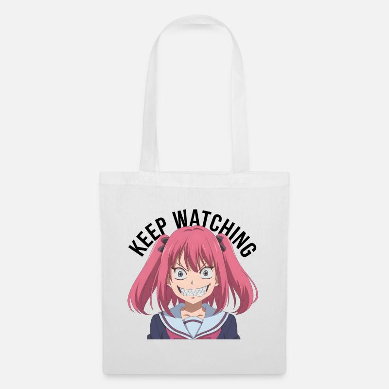 Keep watching, crazy, anime, pink hair, black text - Stoffbeutel - Weiß