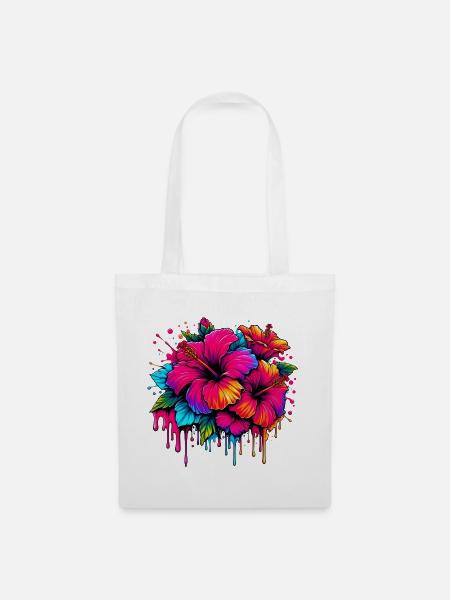 Hibiskusblüten - Stoffbeutel - Weiß