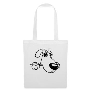 Hund Hinter Mauer Hübsche Dame Schleife Weiblich - Stoffbeutel - Weiß - Vorne