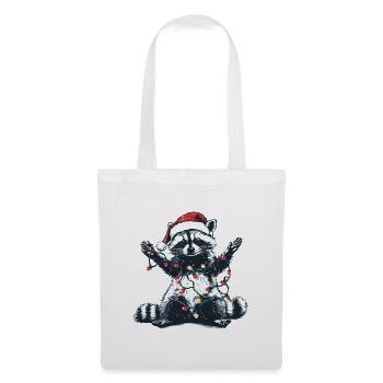 raton laveur avec chapeau de Père Noël et guirlandes lumineuses - Sac en tissu - blanc - Devant