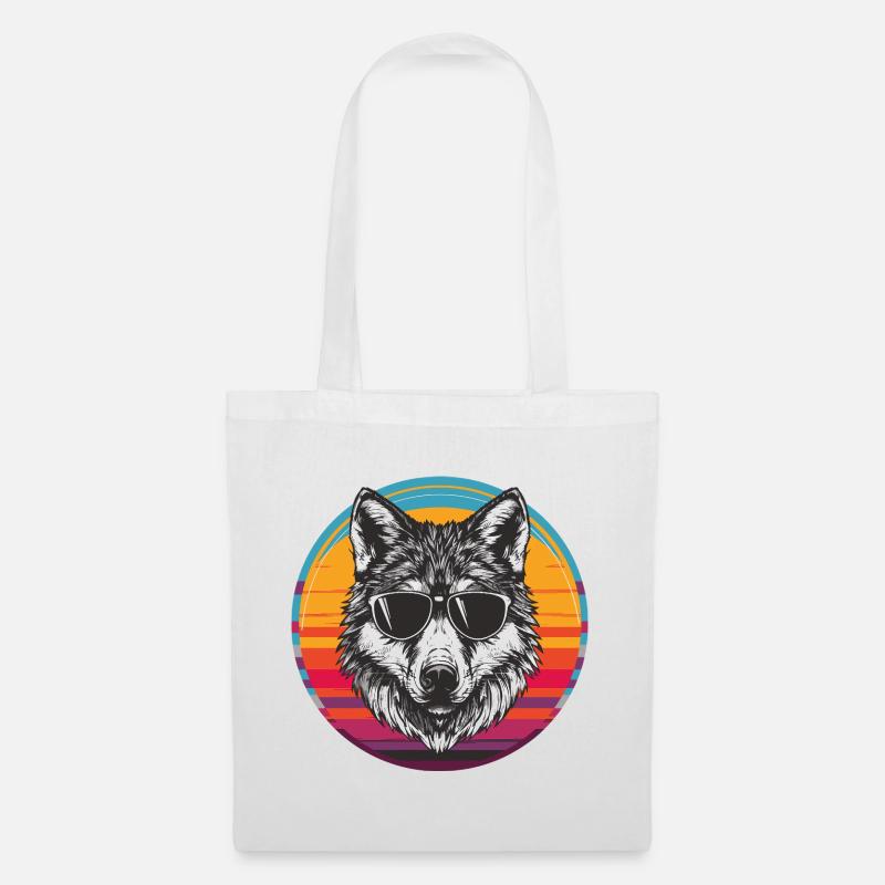 Cool Wolf mit Sonnenbrille im Retro-Design - Stoffbeutel - Weiß