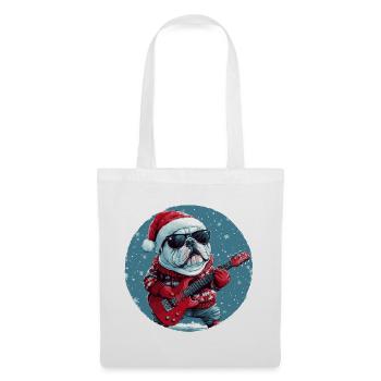 Bulldog Hund Weihnachten Gitarre - Stoffbeutel - Weiß - Vorne