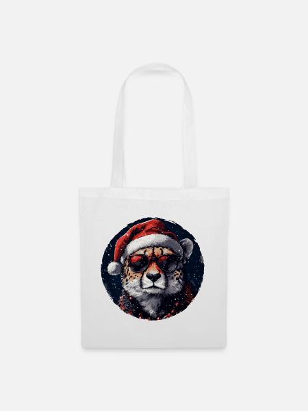 Leopard Santa mit Sonnenbrille - Stoffbeutel - Weiß