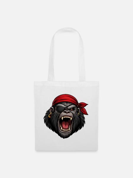 Pirat Gorilla mit Augenklappe - Stoffbeutel - Weiß
